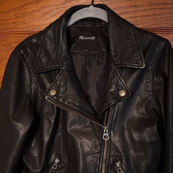 Madewell Washed Leather Motorcycle Jacket with Brass Hardware - Picture 2 of 9